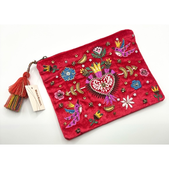 Cost Plus World Market Handbags - NWT Embroidered beaded velvet pouch
